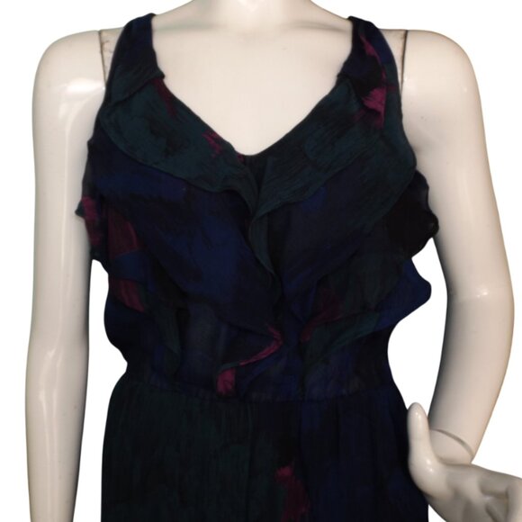 AQUA Silk Maxi Dress, M, Multicolor, Ruffle neck, Long/Full length,Keyhole back - Picture 3 of 12